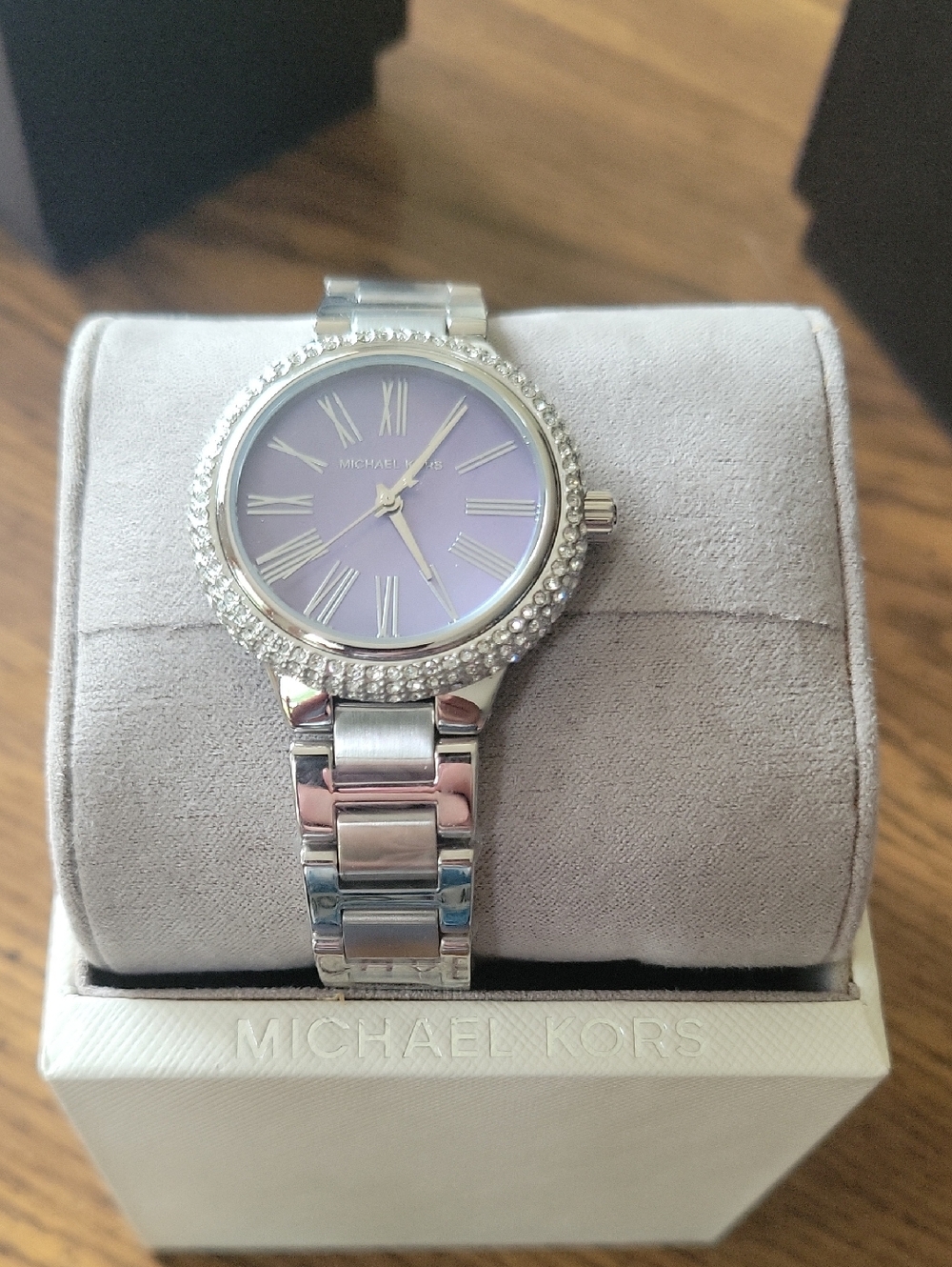 Michael Kors Silver Bracelet Watch with Lavender Dial and Crystal Bezel